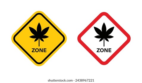 Cannabis zone traffic sign. Cannabis leaf plant warning poster vector symbol.