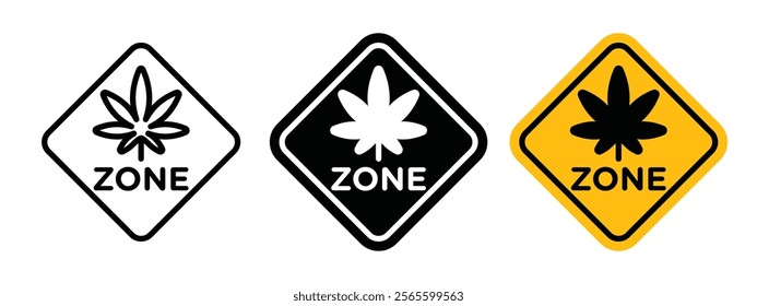 Cannabis zone traffic sign vector in black and yellow colors