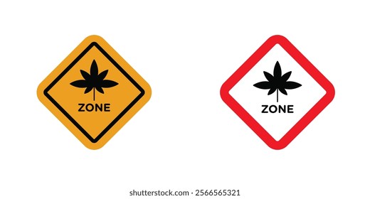 Cannabis zone traffic signs in black and color style