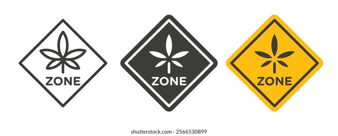 Cannabis zone traffic signs collection for website design, app, UI design.