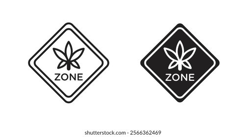 Cannabis zone traffic signs in line stroke and flat versions