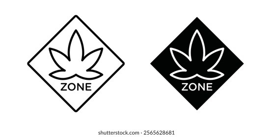 Cannabis zone traffic signs set in black and white colors