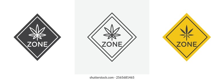 Cannabis zone traffic signs set in black and colored versions