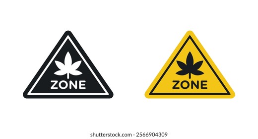 Cannabis zone traffic signs set in black and colored