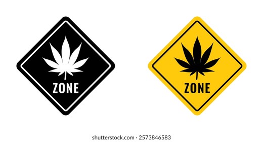 Cannabis zone traffic signs vector set