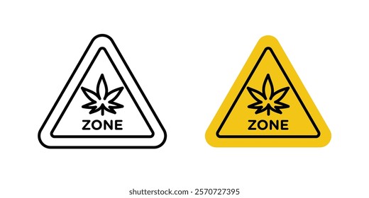 Cannabis zone traffic signs vectors set in black and red colors on white background.