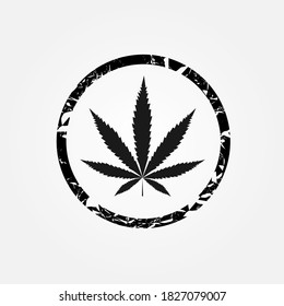 Cannabis/Hemp/CBD vector stamp with Hand Drawn Cannabis or Marijuana Leaf 