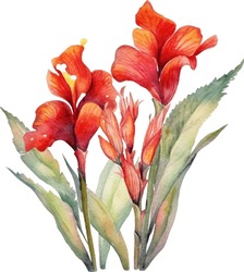 Cannas Watercolor Illustration. Hand Drawn Underwater Element Design. Artistic Vector Marine Design Element. Illustration For Greeting Cards, Printing And Other Design Projects.
