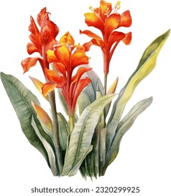 Cannas Watercolor illustration. Hand drawn underwater element design. Artistic vector marine design element. Illustration for greeting cards, printing and other design projects.