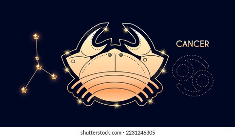 Canncer. Zodiac sign, beast and connstellation oh blue background