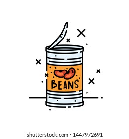 Canned Beans Line Icon. Baked Beans Tin Cartoon Graphic Symbol. Vector Illustration.