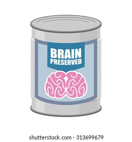 Canned brains. Tin with brain. Vector illustration food for mind.