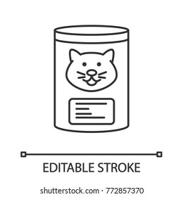 Canned cat food linear icon. Thin line illustration. Contour symbol. Vector isolated outline drawing. Editable stroke