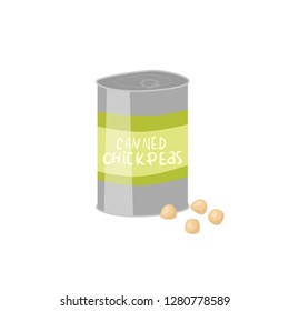 Canned chickpeas cartoon. Hand drawing sketch vector illustration isolated on white background for poster, card, print, cool badge, packaging