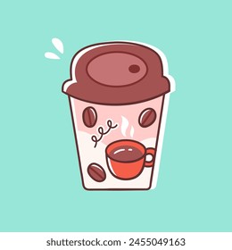 Canned coffee in cute packaging. Vector illustration of refreshing cold drink in colorful flat style. 