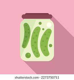 Canned cucumber icon flat vector. Food pickle. Can jar