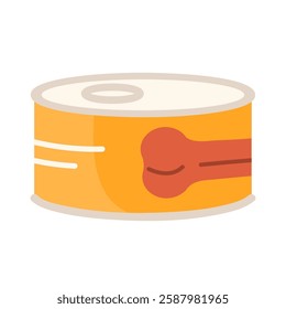 Canned dog food. Wet canine food in metal can. Healthy pet nutrition. Vector illustration in cartoon style. Isolated white background
