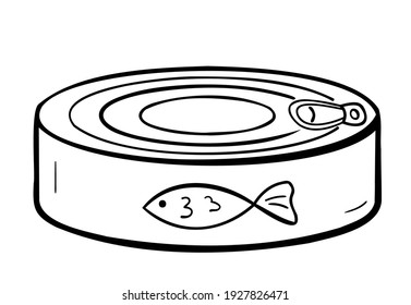 Canned fish, or animal feed. Isolated doodle drawing, one object on a white.