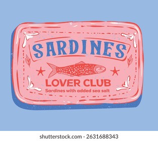 Arte em conserva de peixe. Sardinhas arte de peixe para impressão t shirt, cartaz, adesivo e outros usos. Design de camisas de frutos do mar. Sardinhas amam clube.