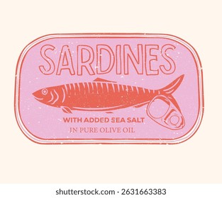 Canned fish artwork. Fish vintage artwork. Sardines fish artwork for t shirt print, poster, sticker and other uses. Sardines love club. Dinner party. Seafood t shirt design.