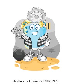 the canned fish criminal in jail. cartoon character