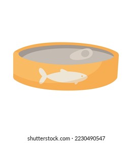 Canned fish for dogs or cats cartoon illustration. Cartoon drawing of can with fish symbol for pets isolated on white background. Animal care, food, profession concept