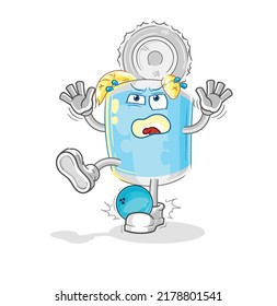 the canned fish hiten by bowling cartoon. cartoon mascot vector