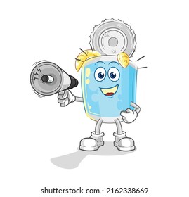 the canned fish holding hand loudspeakers vector. cartoon character