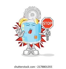 the canned fish holding stop sign. cartoon mascot vector