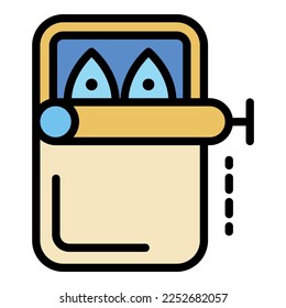 Canned fish icon. Outline illustration of canned fish vector icon color flat isolated on white