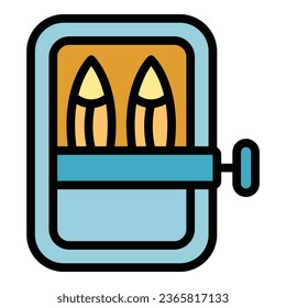 Canned fish icon outline vector. Oil food. Marine herring color flat