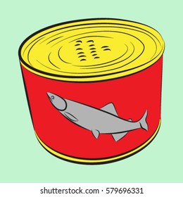 Canned fish isolated in a sealed tin, cartoon vector
