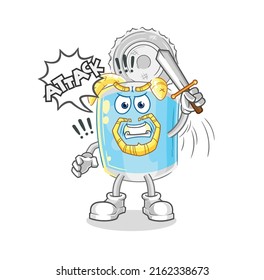 the canned fish knights attack with sword. cartoon mascot vector