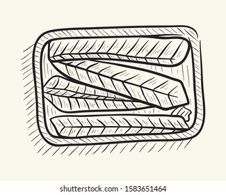 Canned fish is open. Hand drawn vector illustration.