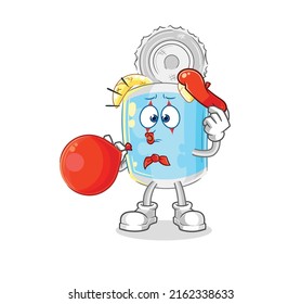 the canned fish pantomime blowing balloon. cartoon mascot vector