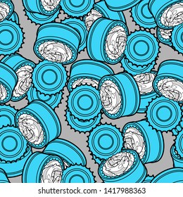 Canned fish pattern seamless. preserve piscine tinned goods background. Vector ornament. Food texture