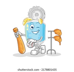 the canned fish playing baseball mascot. cartoon vector