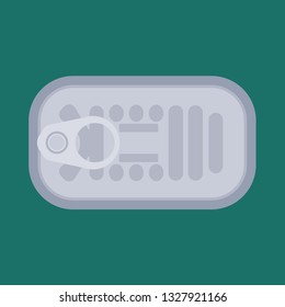 Canned fish product meal aluminum conserve underwater vector icon top view. Food sea tuna above good