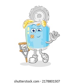 the canned fish sick with limping stick. cartoon mascot vector