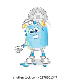 the canned fish stretching character. cartoon mascot vector