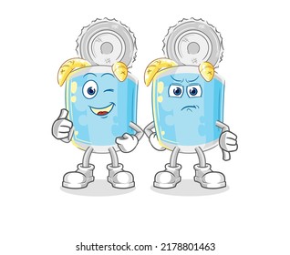 The Canned Fish Thumbs Up And Thumbs Down. Cartoon Mascot Vector