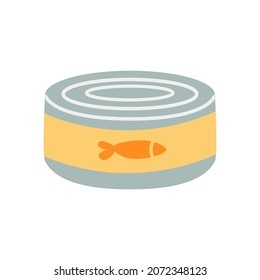 Pescado enlatado en lata, ilustración vectorial estilo plano.