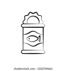 Ilustración de diseño del icono de contorno del vector del pescado en lata. Símbolo de comida y bebida sobre fondo blanco Archivo EPS 10