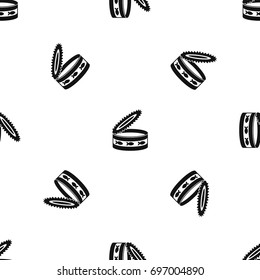 Canned food for cat pattern repeat seamless in black color for any design. Vector geometric illustration