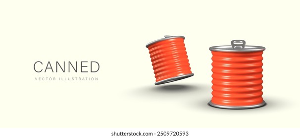 Canned food concept. Red cans with wet food for animals