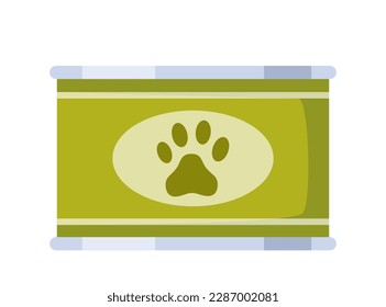 Canned food for dogs, food tin can. Pet meal. Vector illustration