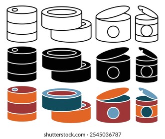 Canned food icon collection on white background