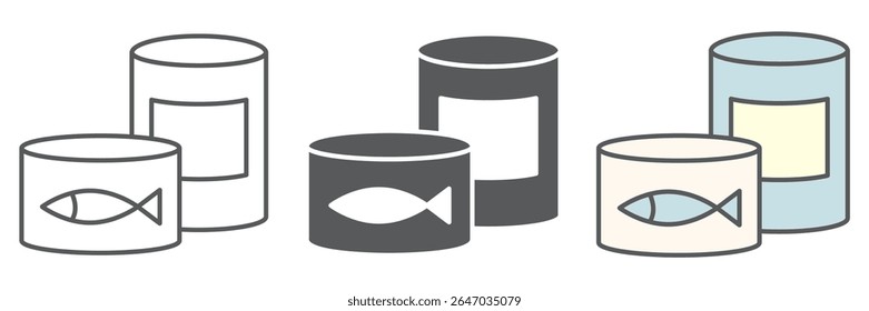 Canned food icon collection, tin can and container, canned fish sign vector set graphics, editable stroke linear icon, eps 10