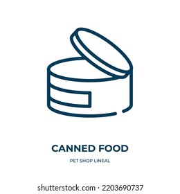 Canned food icon. Linear vector illustration from pet shop lineal collection. Outline canned food icon vector. Thin line symbol for use on web and mobile apps, logo, print media.