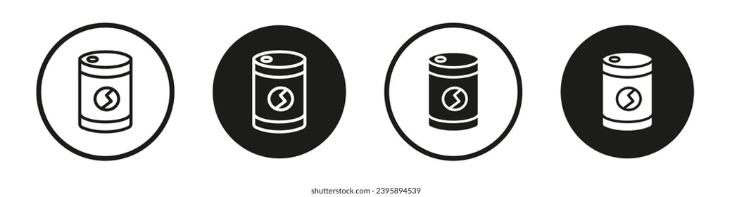 Canned food icon set. soup tin container vector symbol. package soup jar sign in black filled and outlined style.